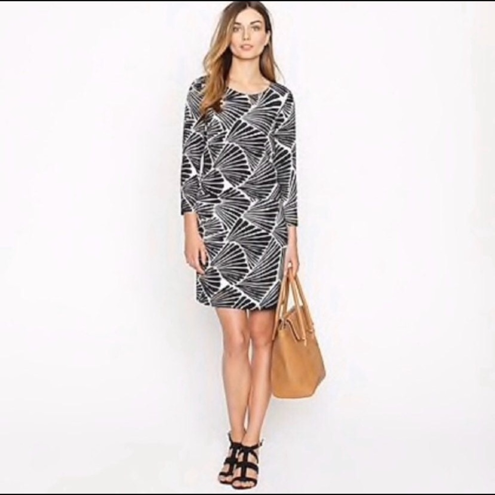 J. Crew Black and White Long Sleeve Patterned Shift Dress